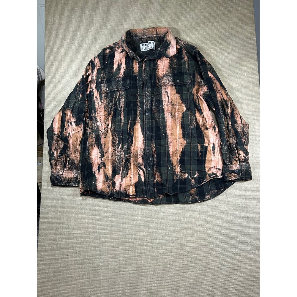 Franklin Flannels Bleached Plaid Shirt Men XL Upcycled Acid Wash Flaw Read